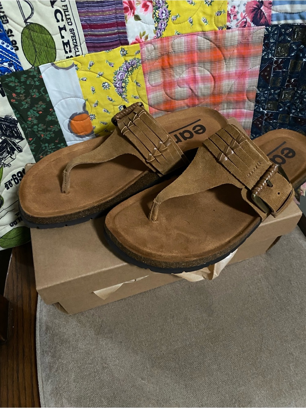 Earth Men's Suede Buckle Slide Sandals in Tan